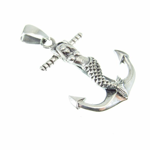 Solid 925 Sterling Silver Mermaid Anchor Pendant - Atargatis Sea Goddess Charm - Picture 7 of 10